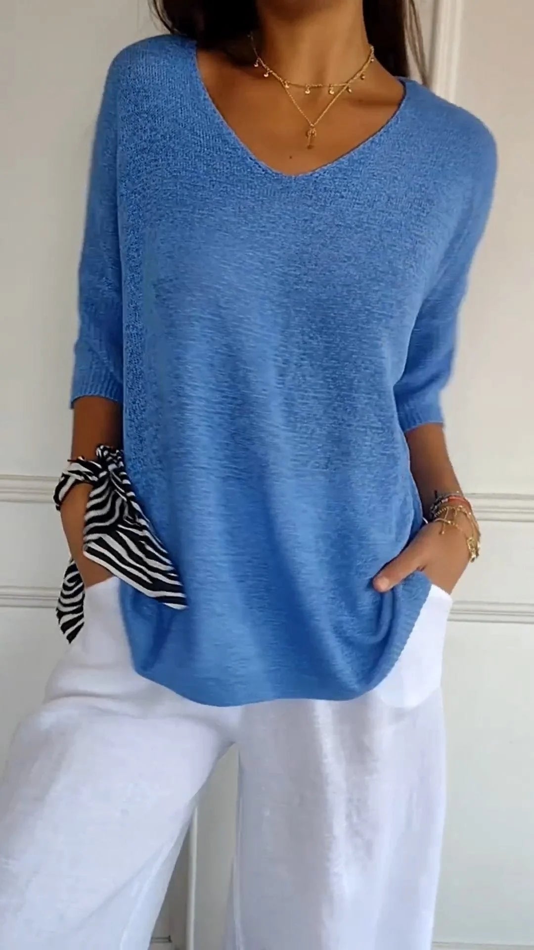 Amora™ - Elegance V-Stitch Knitted Sweater