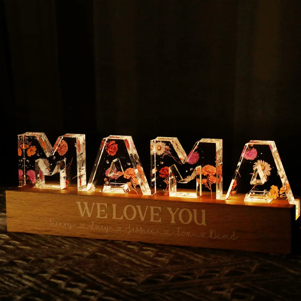 Benutzerdefiniertes Blumen-bedrucktes LED-Nachtlicht, Geburtsmonatsblume, Geschenk für Mama, Geschenk für Oma